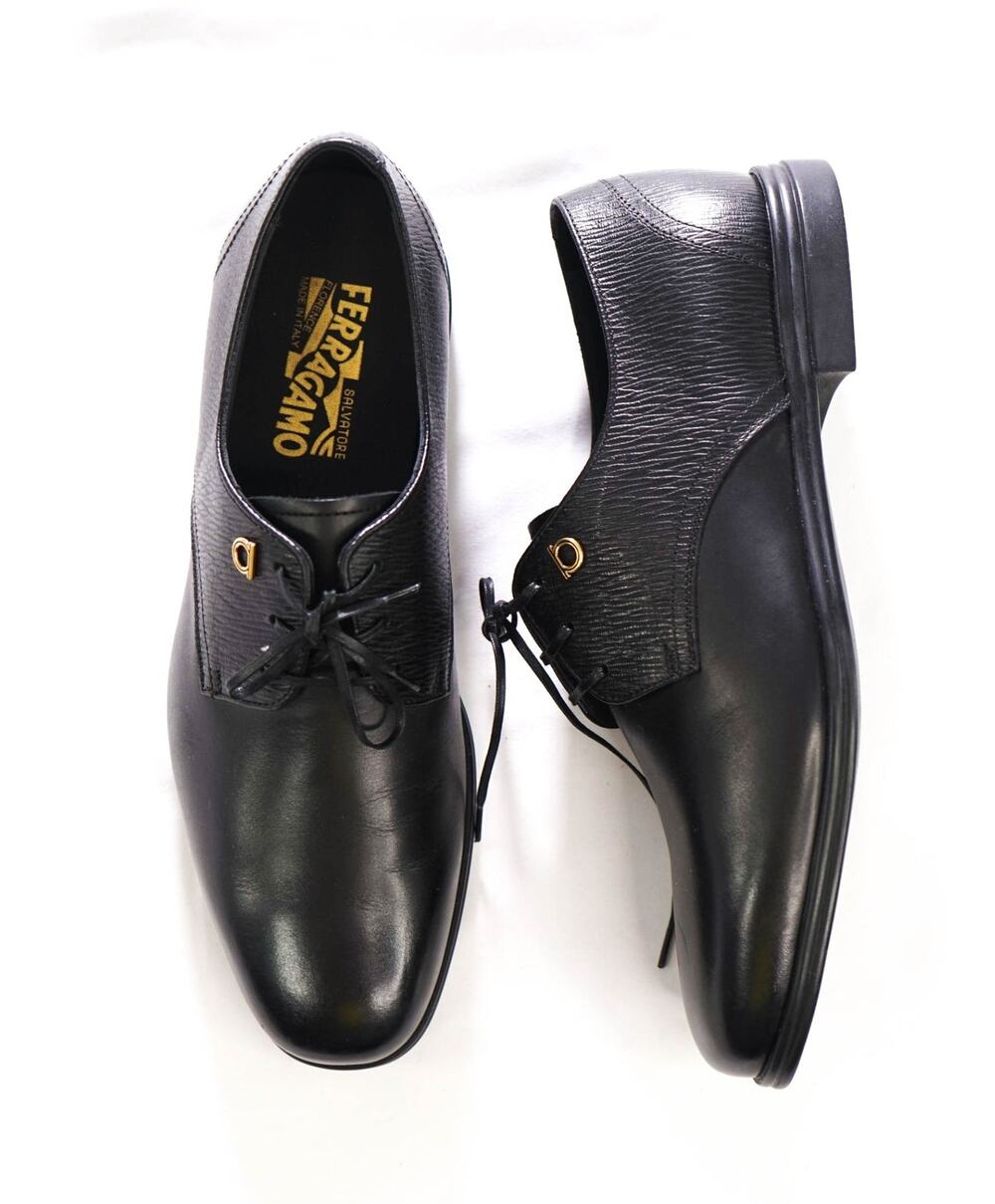 $775 FERRAGAMO - Black Leather "SPENCER" Derby - 7 EE